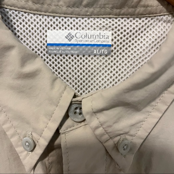Columbia PFG Omni shade Fishing Shirt Men Size Xl Vented Short Sleeve Tan Beige - Picture 5 of 9